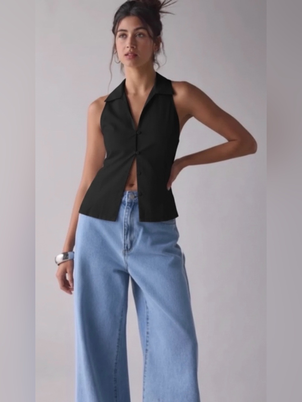 Urban Outfitters black Sleeveless Button Front Top